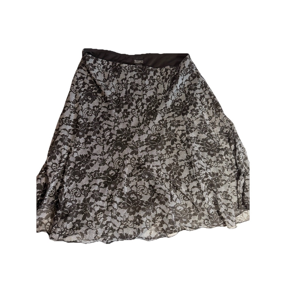 Soho Apparel Ltd Womens XL Black Floral Lace A-Line Midi Skirt Lined 534587